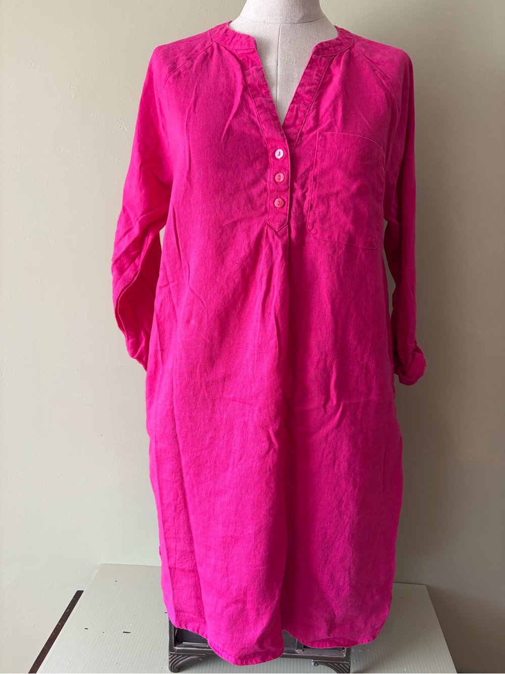 Martha Stewart Pink Button-Front dress Linen Pockets Sz M Sustainable Casual - Picture 2 of 10